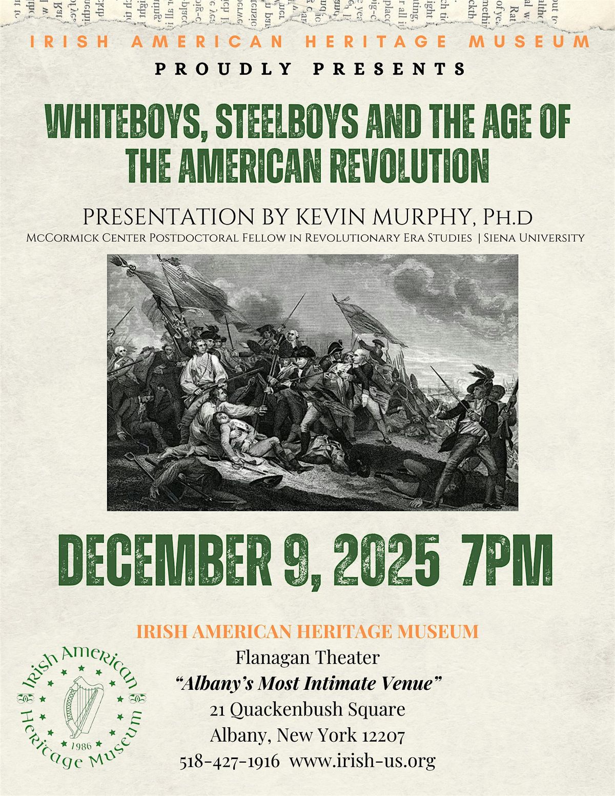 LECTURE: “Whiteboys, Steelboys and the Age of the American Revolution”, 9 December | Event in Albany | AllEvents