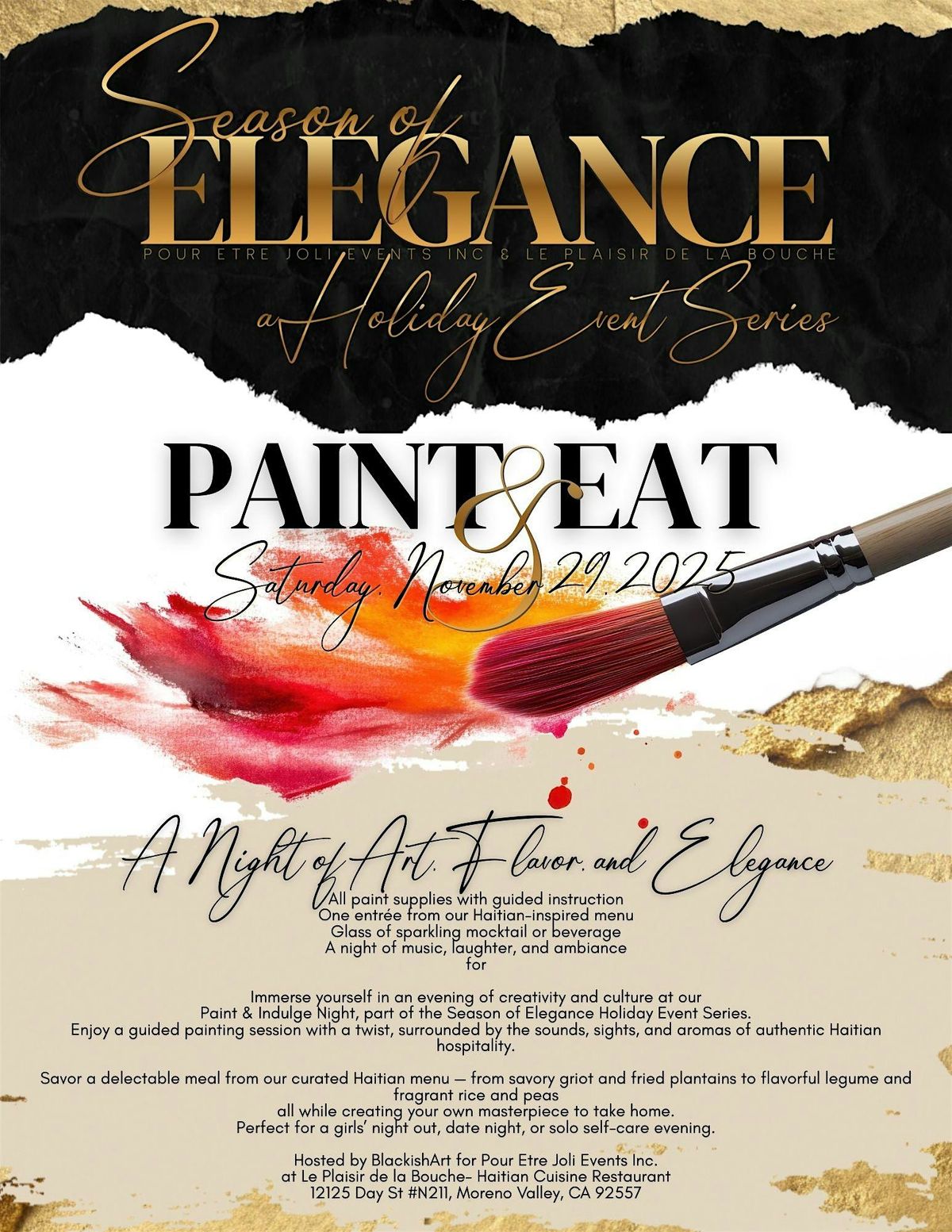 Paint & Eat: A Night of Art, Flavor, and Elegance, 29 November | Event in Moreno Valley | AllEvents
