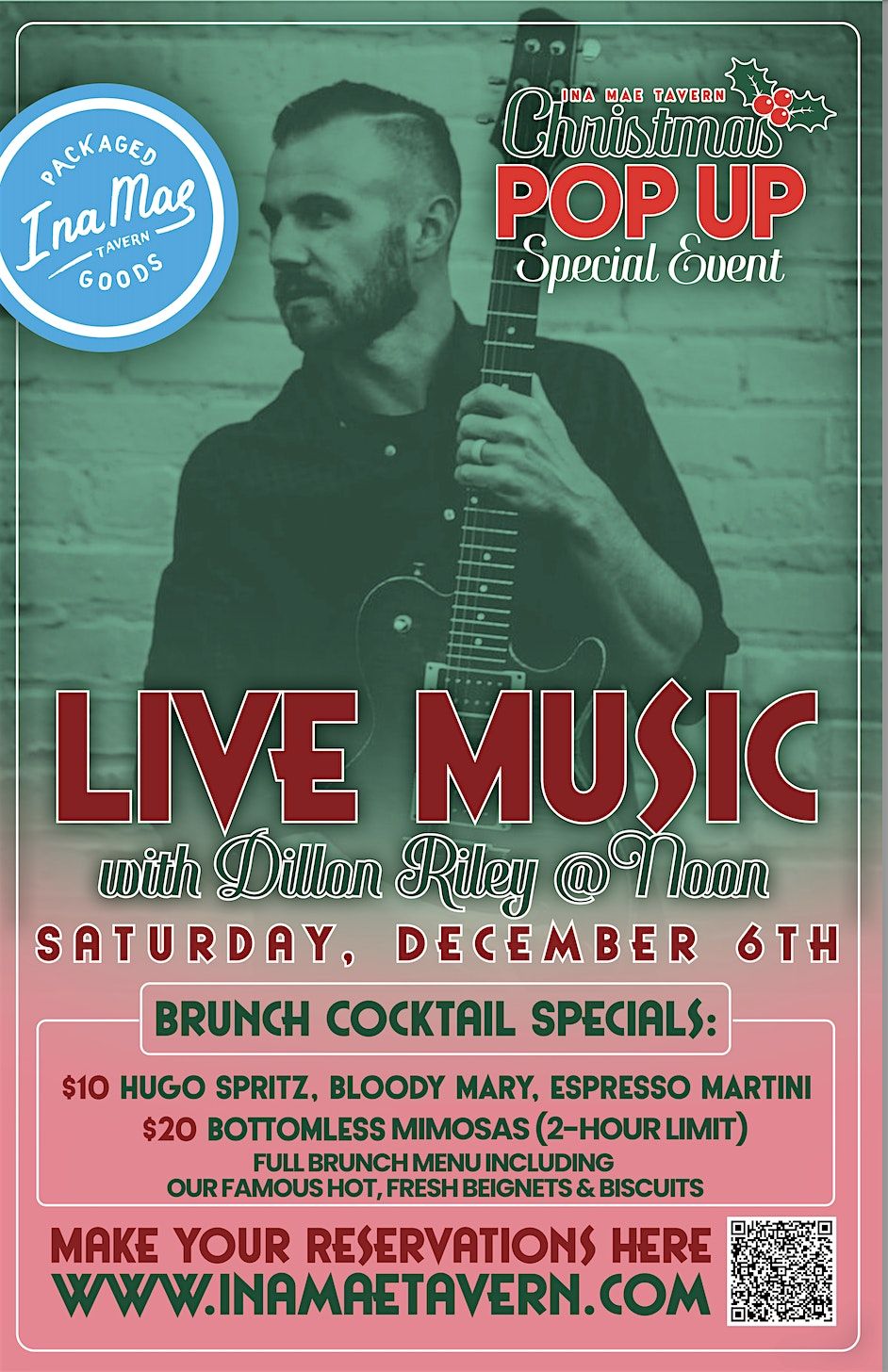 Ina Mae Tavern in Wicker Park Christmas Pop-Up: Dillon Riley Live + Brunch, 6 December | Event in Chicago