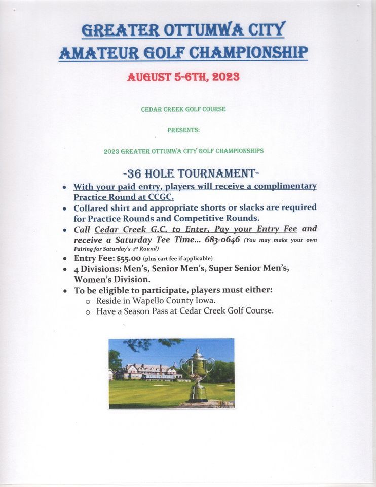 Greater Ottumwa City Amateur Golf Championship, Cedar Creek Golf Course