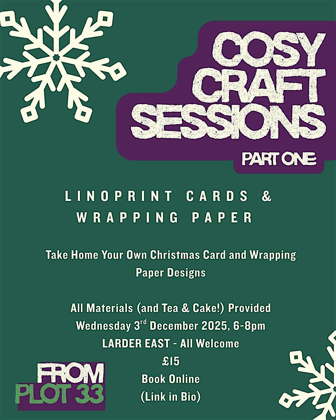 Plot 33 Cosy Craft Sessions: Linoprint wrapping paper and cards, 3 December | Event in Belfast | AllEvents