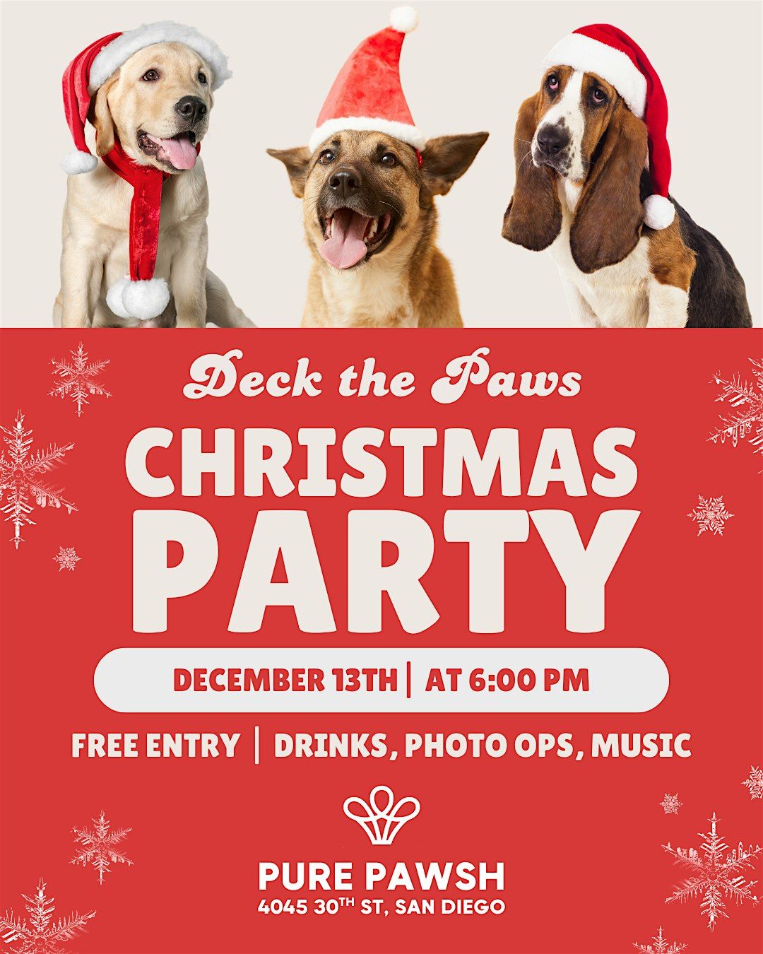Deck the Paws Christmas Party at Pure Pawsh, 13 December | Event in San Diego | AllEvents