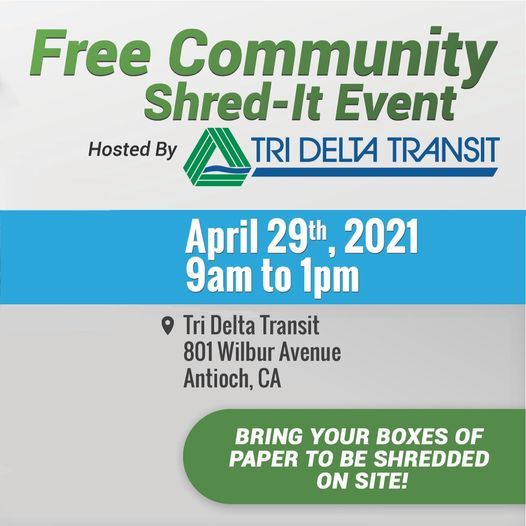 Free Community Shred It Event Tri Delta Transit Antioch April 29 2021 Allevents In Sacramento 2022 Shredding Events