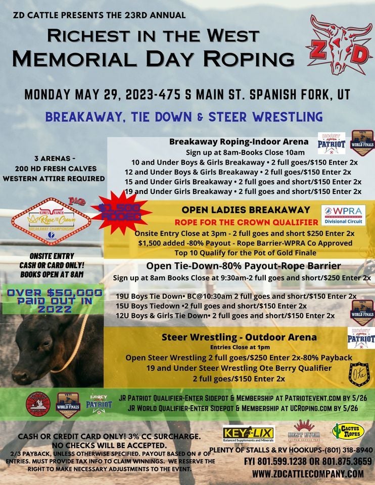 Memorial Day Breakaway Tiedown Steer Wrestling Spanish Fork Fairgrounds May 29 2023 memorial-day-breakaway-tiedown-steer-wrestling-spanish-fork-fairgrounds-may-29-2023