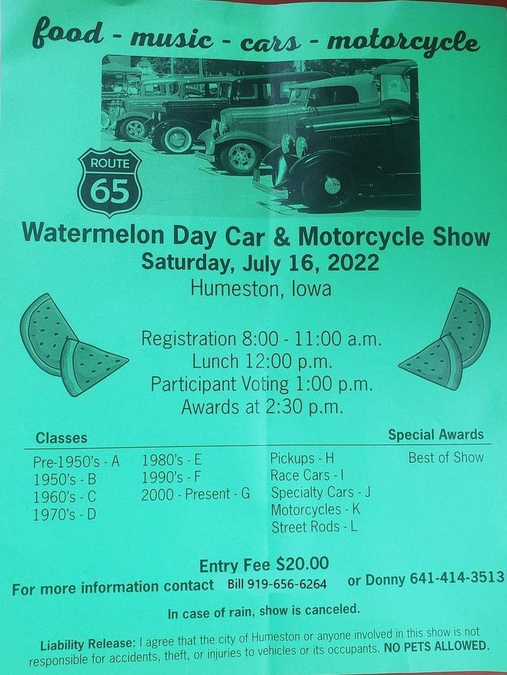 Watermelon Day Car and Motorcycle Show, Humeston, IA, July 16 2022