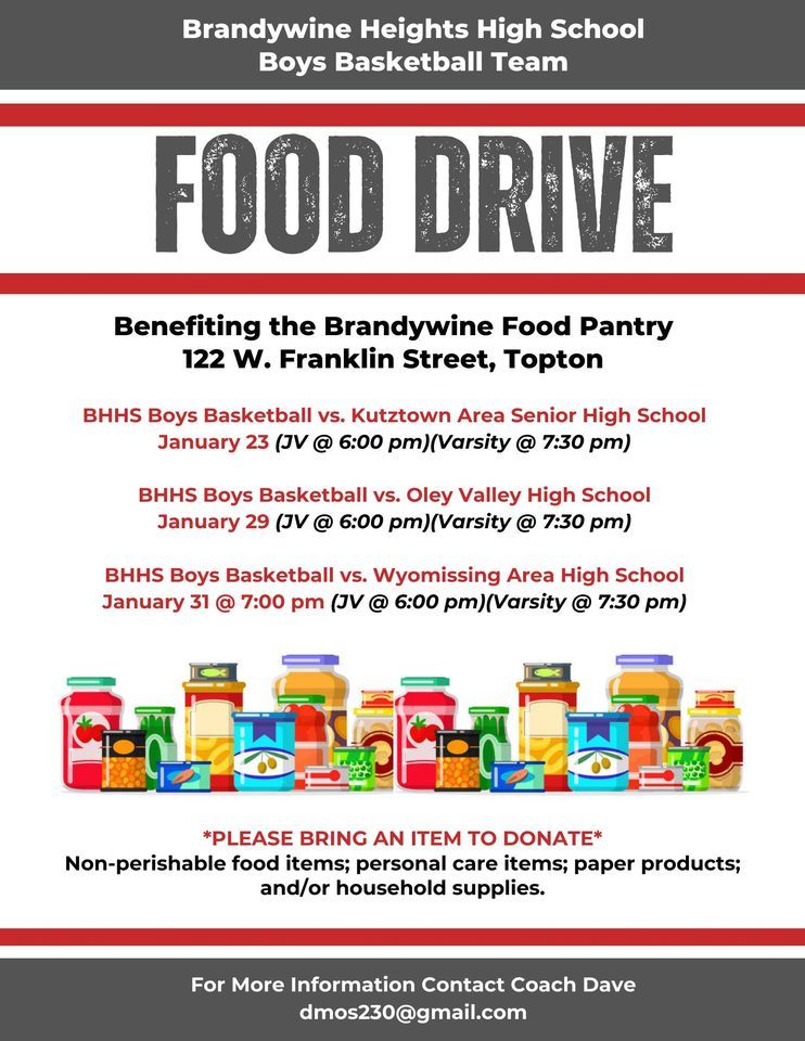 Boys Basketball Team Food Drive, 103 Old Topton RD. Mertztown, PA