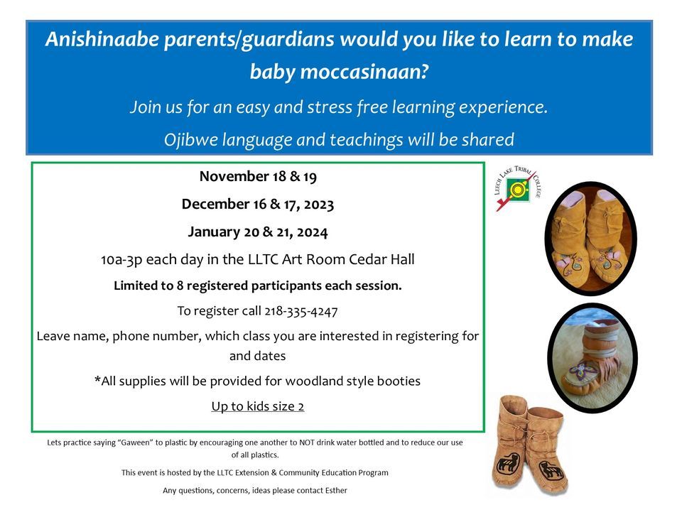 Making moccasins for our Littles, 6945 Little Wolf Road NW Cass Lake