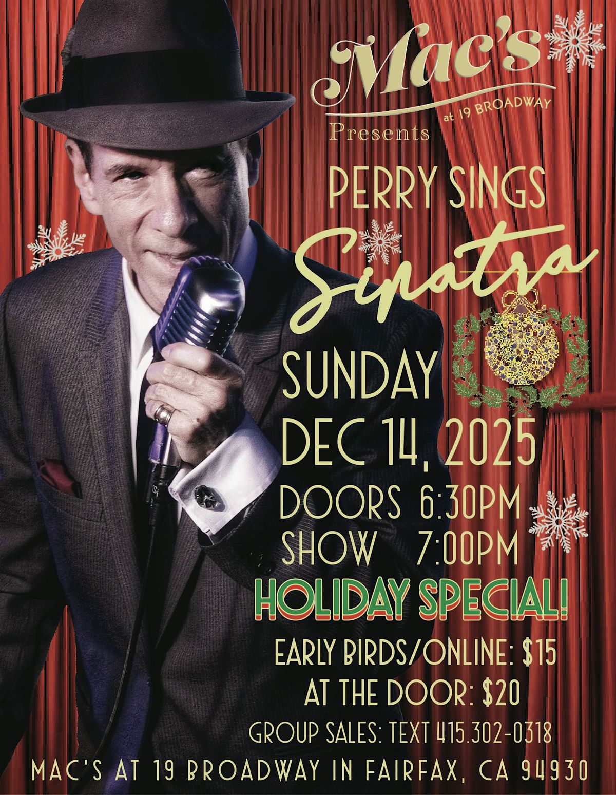 Perry Sings Sinatra — Holiday Special at Mac’s  Sunday, December 14, 2025, 14 December | Event in Fairfax