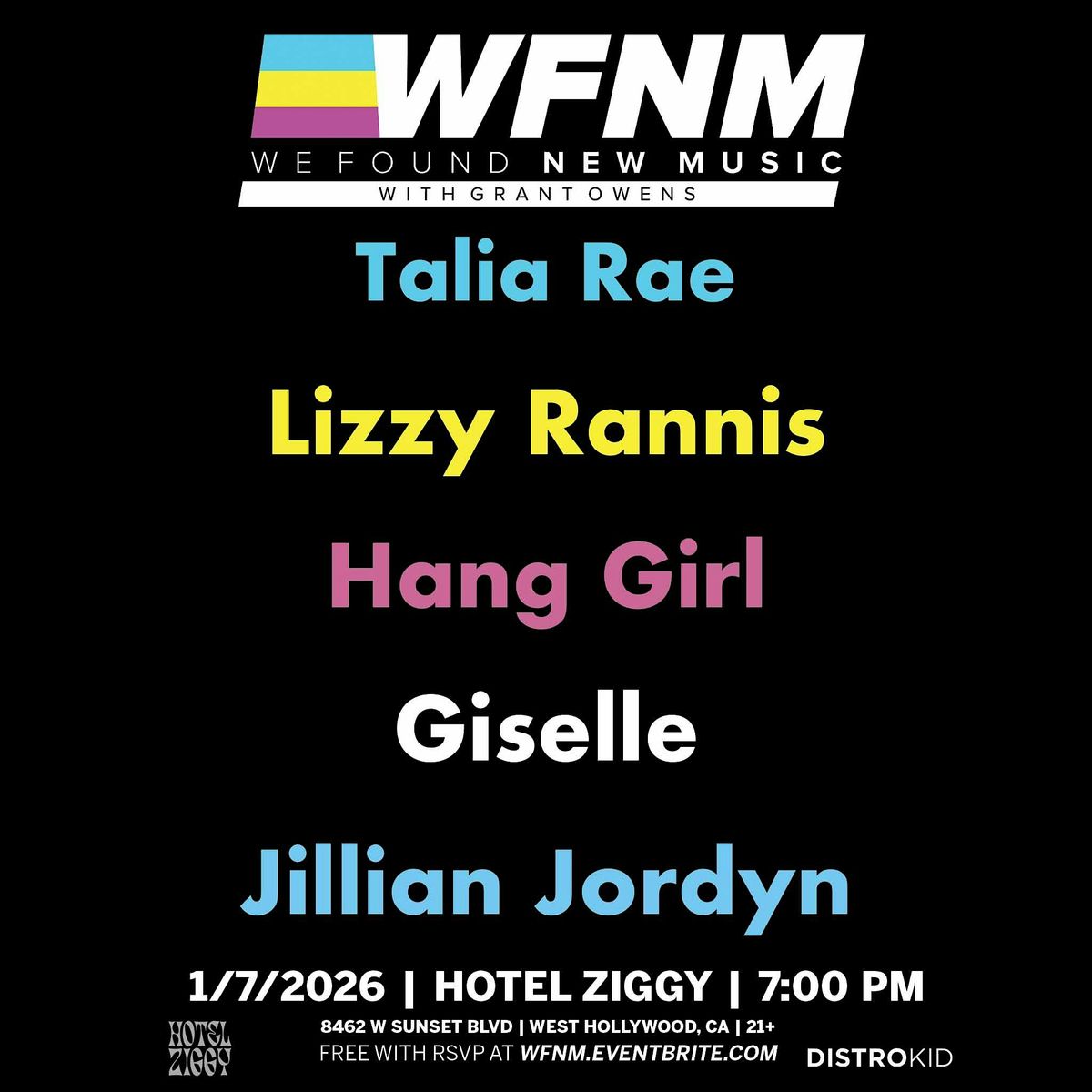 Talia Rae,   Lizzy Rannis,  Hang Girl,  Giselle,  Jillian Jordyn, 7 January | Event in West Hollywood | AllEvents