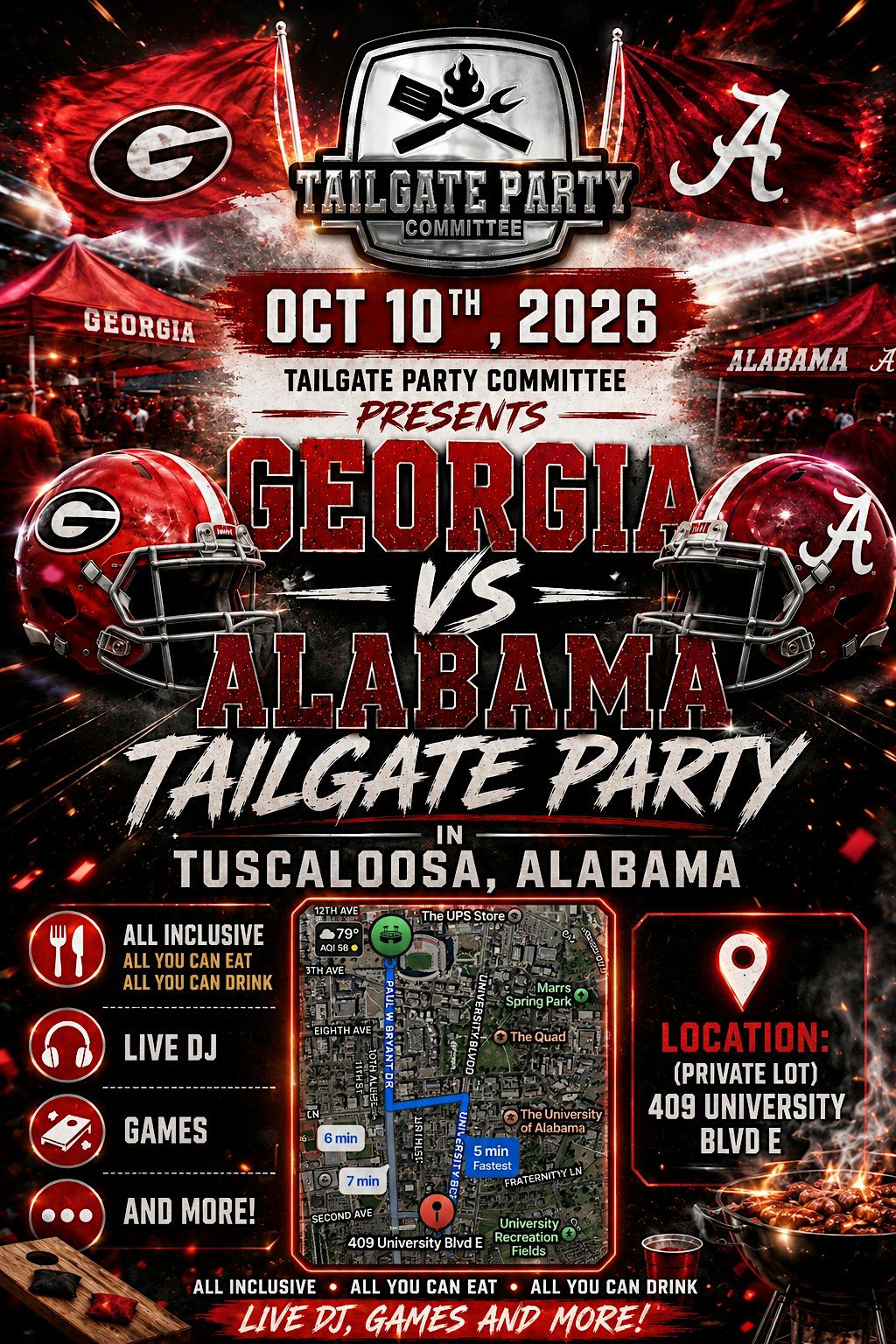 GEORGIA VS ALABAMA TAILGATE PARTY, 409 University Blvd E, Tuscaloosa ...