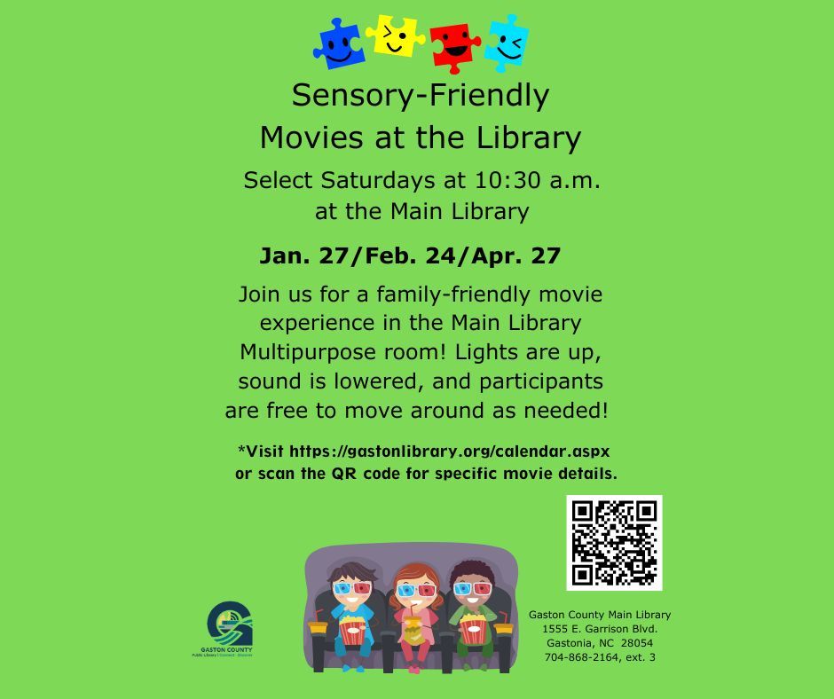 SensoryFriendly Movies at the Library, Gaston County Public Library