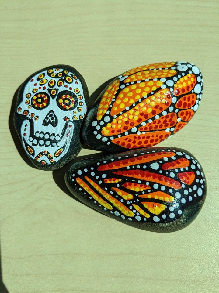 Art & Sip at the Longmont Museum Monarch Butterfly Rock Painting