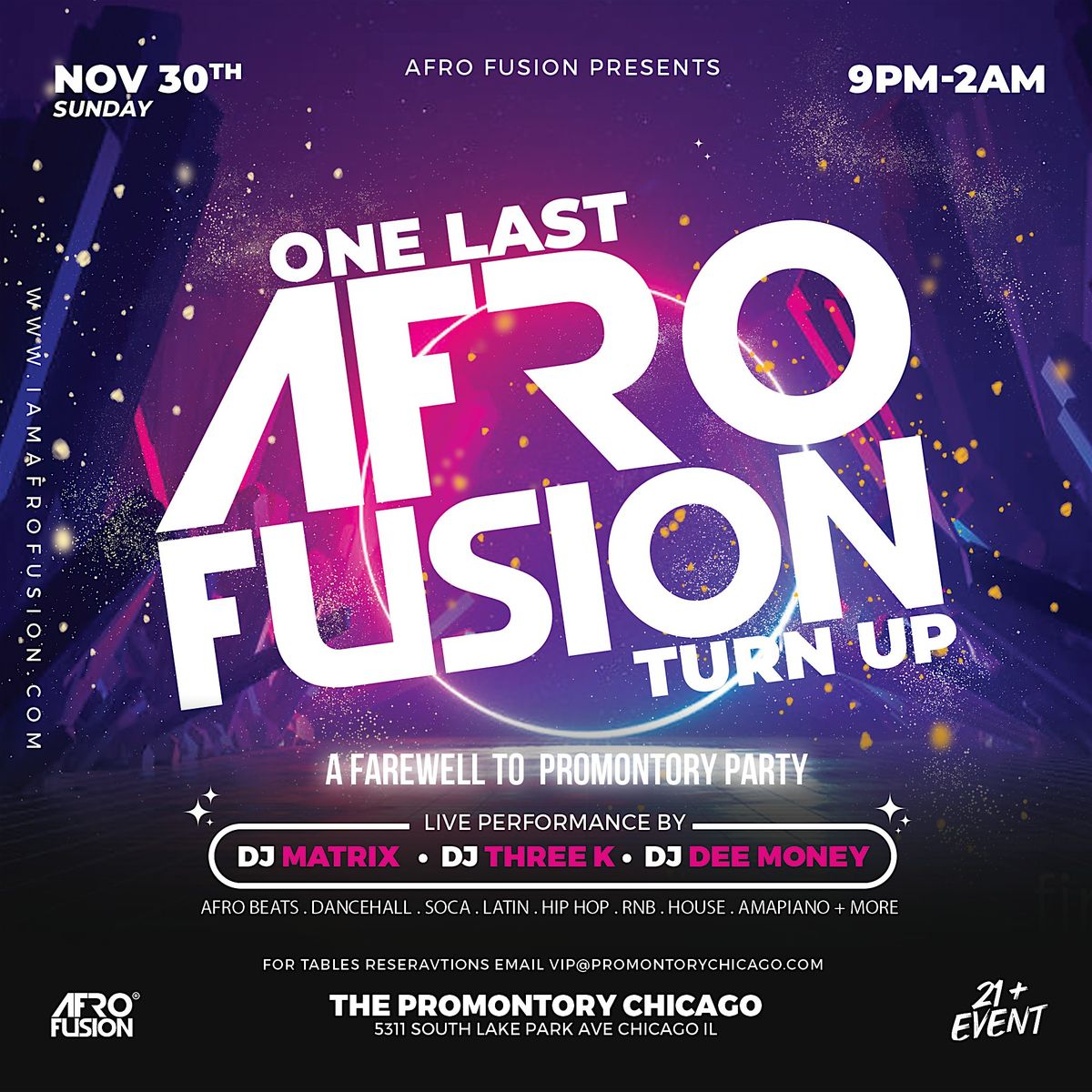AFRO FUSION  - A FAREWELL  TO THE PROMONTORY, 30 November | Event in Chicago | AllEvents