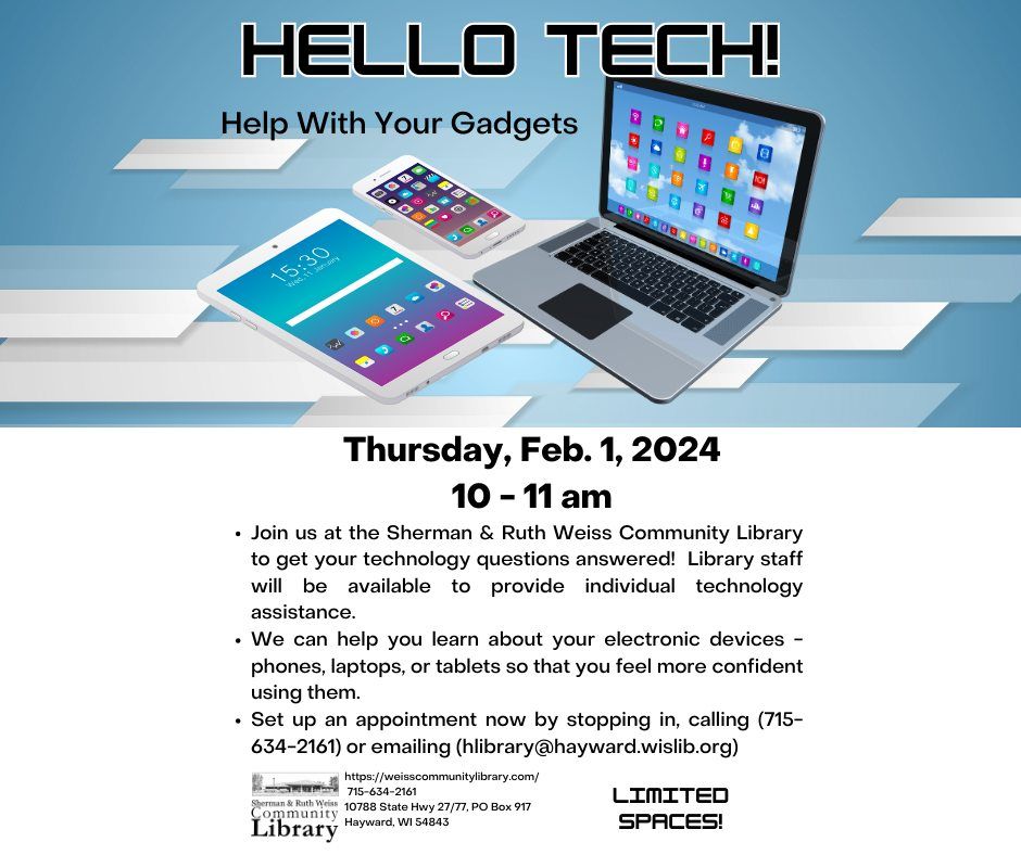 Hello Tech, Sherman & Ruth Weiss Community Library, Hayward, 1 February ...
