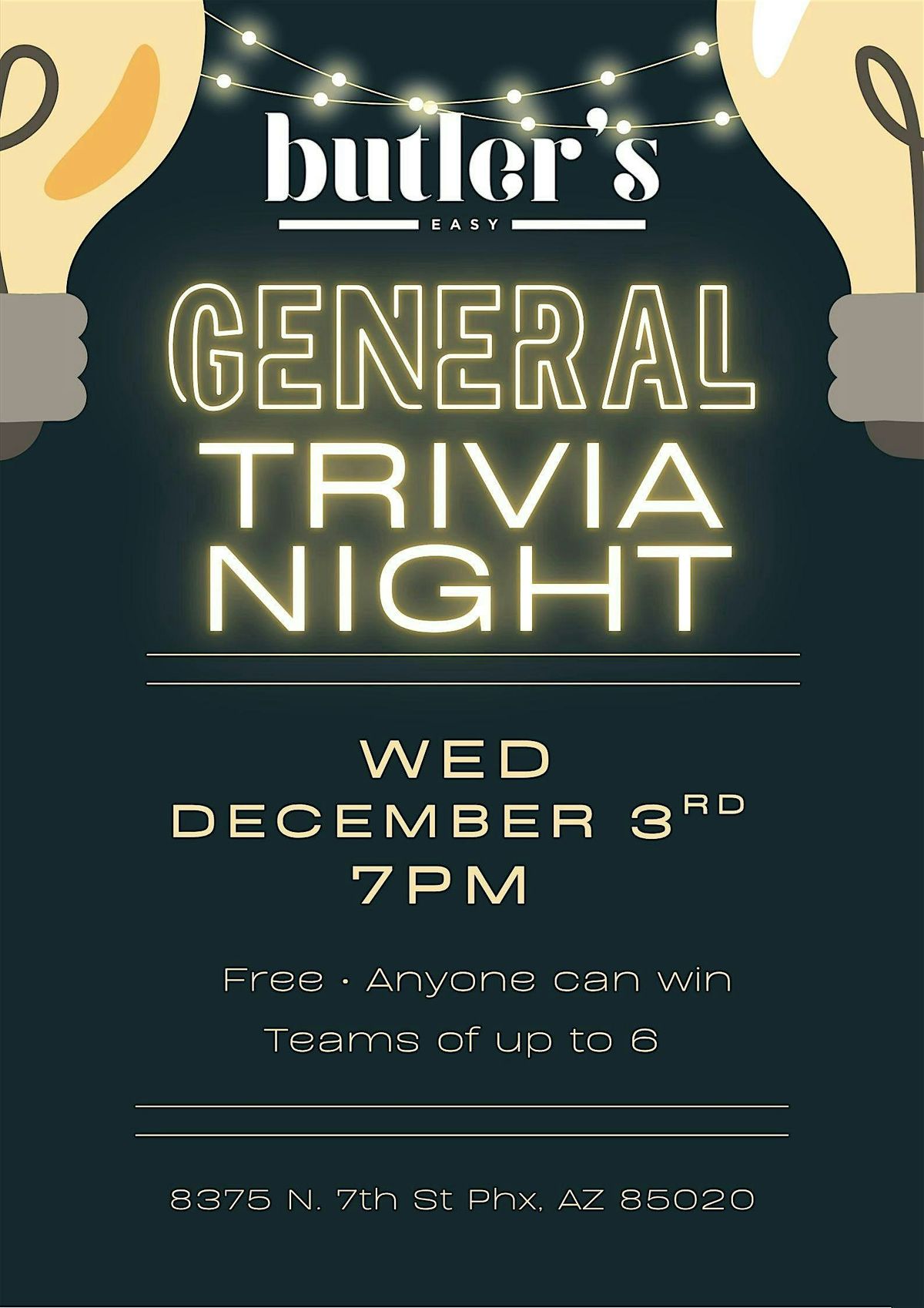 General Trivia at Butler's Easy, 3 December | Event in Phoenix | AllEvents