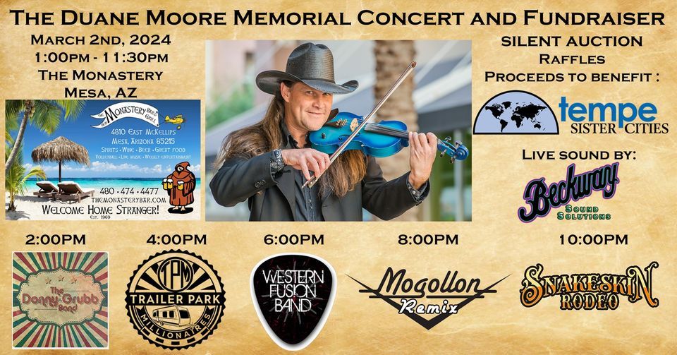 Duane Moore Memorial Concert & Fundraiser March 2nd, Monastery Mesa