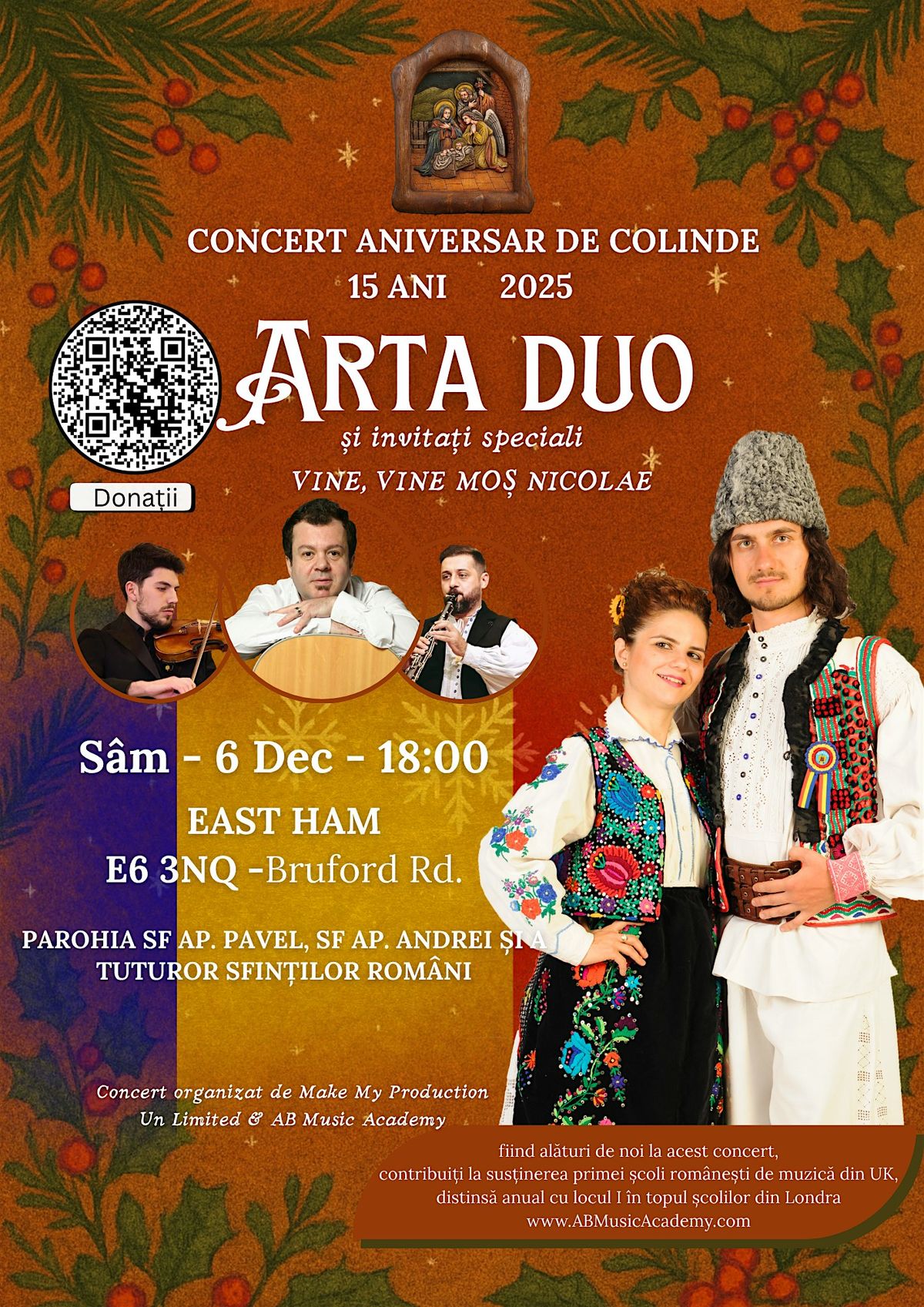 * EAST HAM * VINE MOȘ NICOLAE -Concert Aniversar de Colinde Arta Duo 15 Ani, 6 December | Event in London