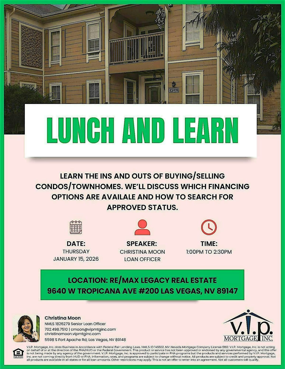 Lunch and Learn: Buying/Selling Condos and Townhouses, 15 January | Event in Las Vegas | AllEvents