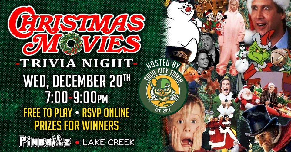 Christmas Movies Trivia Night with Twin City Trivia, Pinballz Lake Creek, Round Rock, December