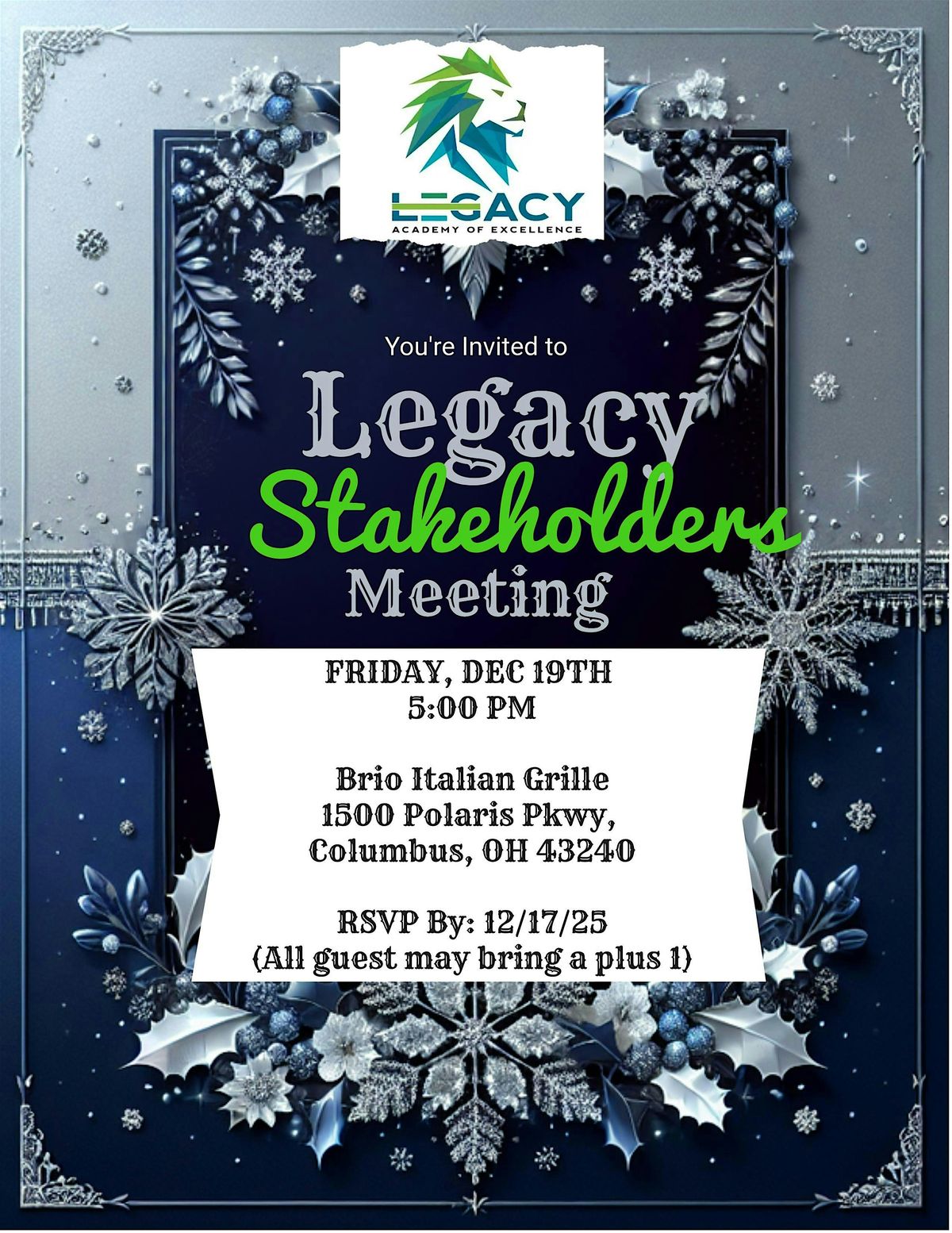 Legacy Academy of Excellence Annual Stakeholders Meeting, 19 December | Event in Columbus | AllEvents
