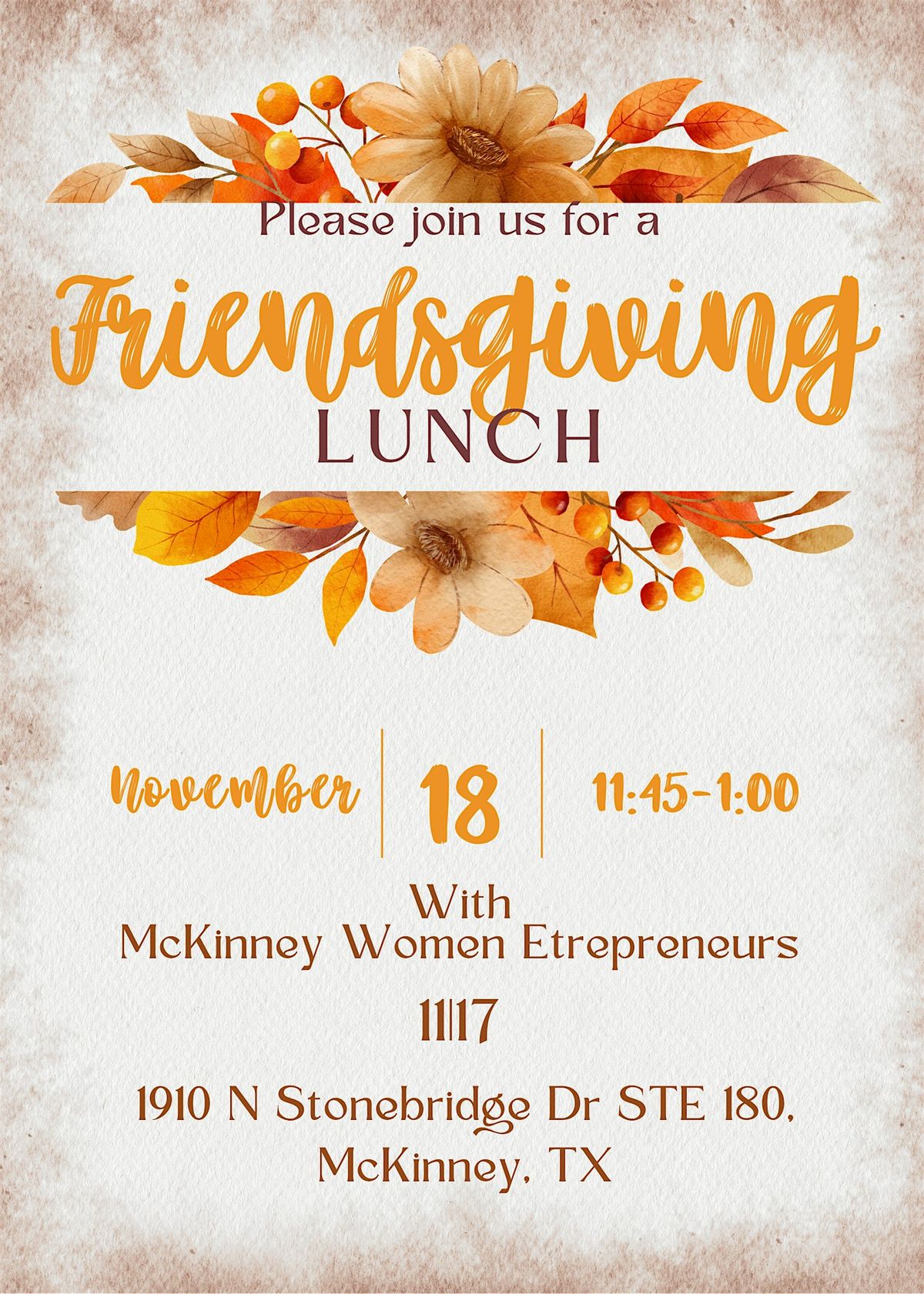 Friendsgiving Lunch and Networking, 18 November | Event in McKinney | AllEvents