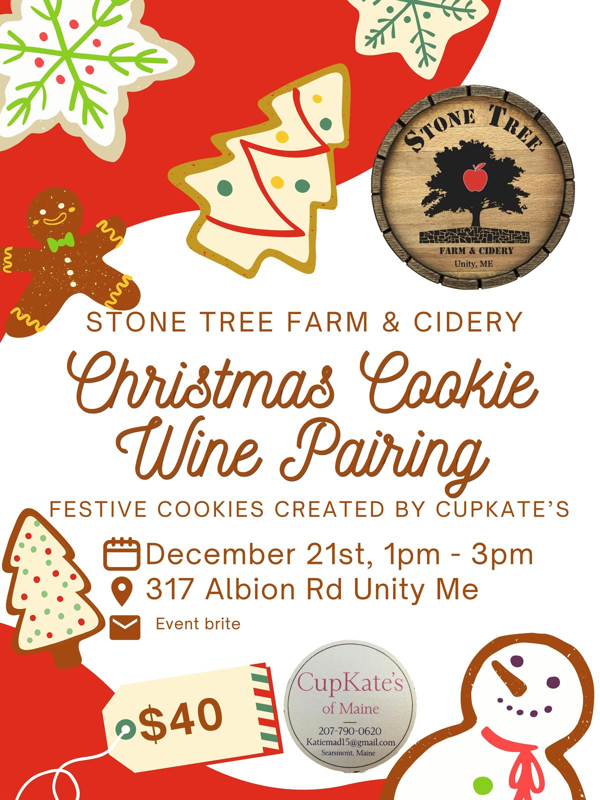 Christmas Cookie Wine Pairing Event at Stone Tree w/  CupKate's of Maine!, 21 December | Event in Unity | AllEvents