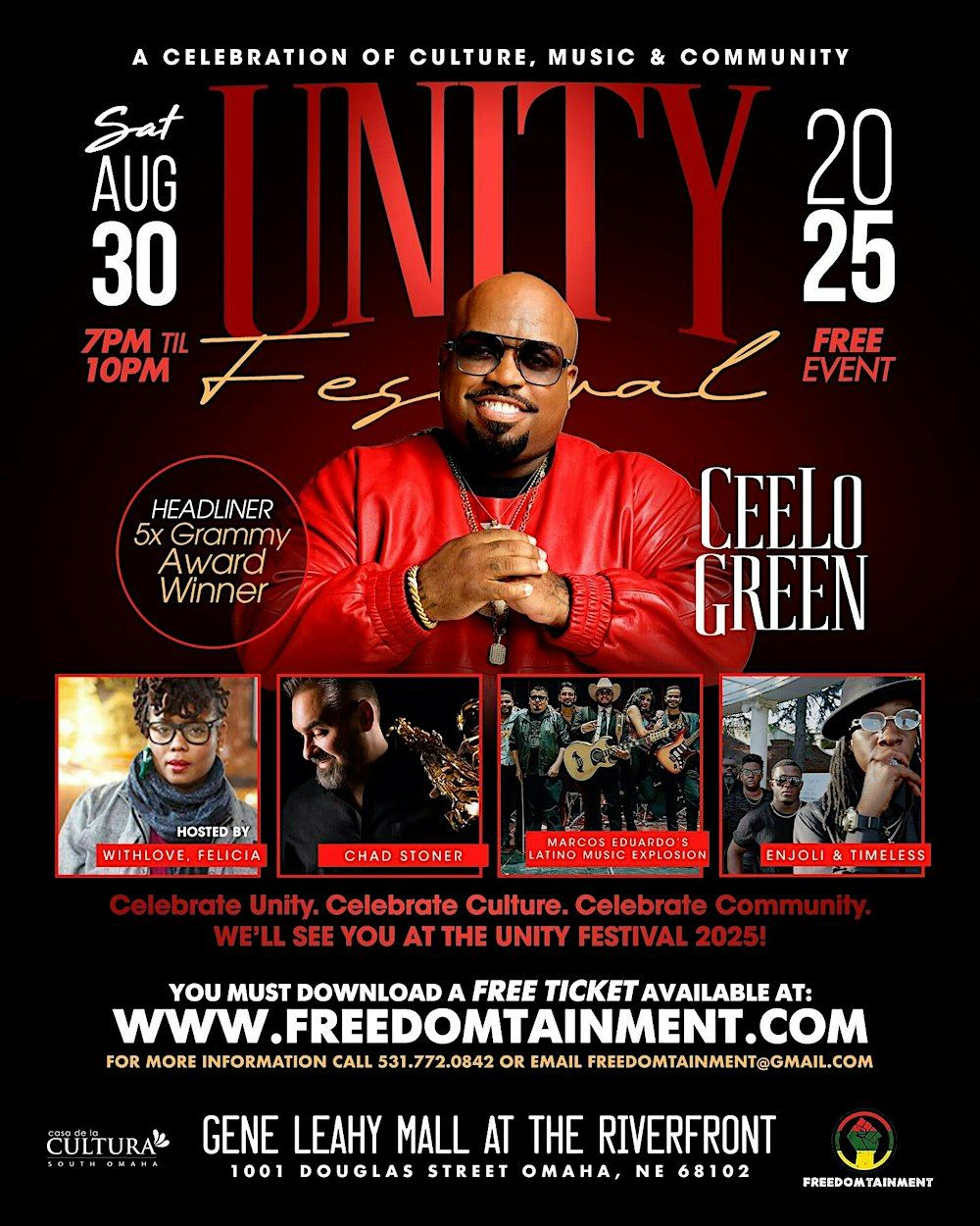 Unity Fest 2025 :A Celebration of Culture, Music & Community Ceelo Green in Omaha, 30 August | AllEvents