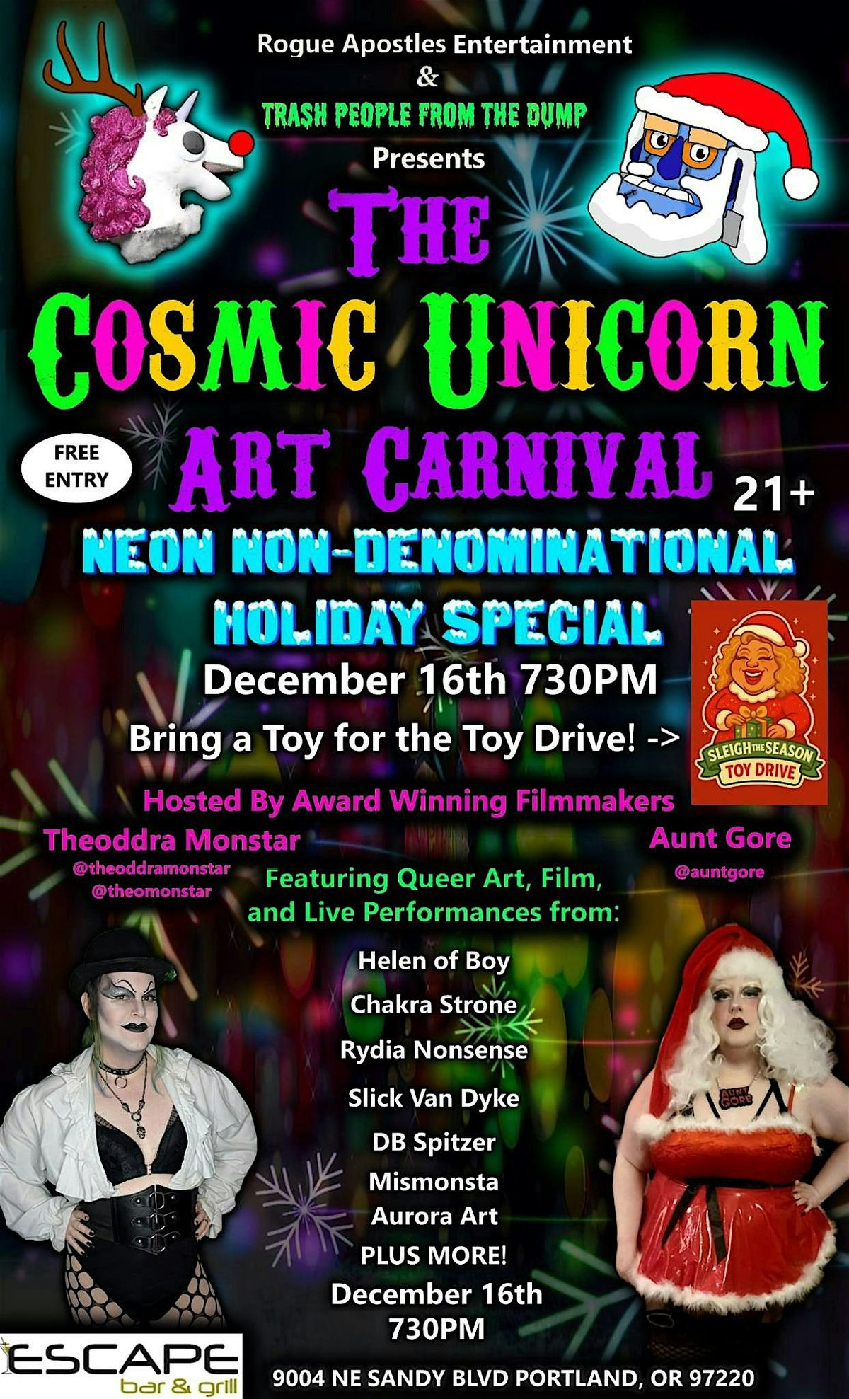 The Cosmic Unicorn Art Carnival Neon Non-Denominational Holiday Special, 16 December | Event in Portland | AllEvents