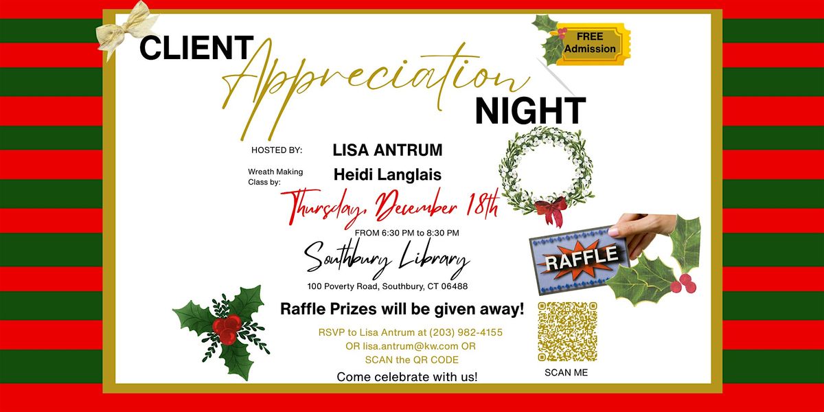 Client Appreciation Night and Wreath Making Class, 18 December | Event in Southbury | AllEvents