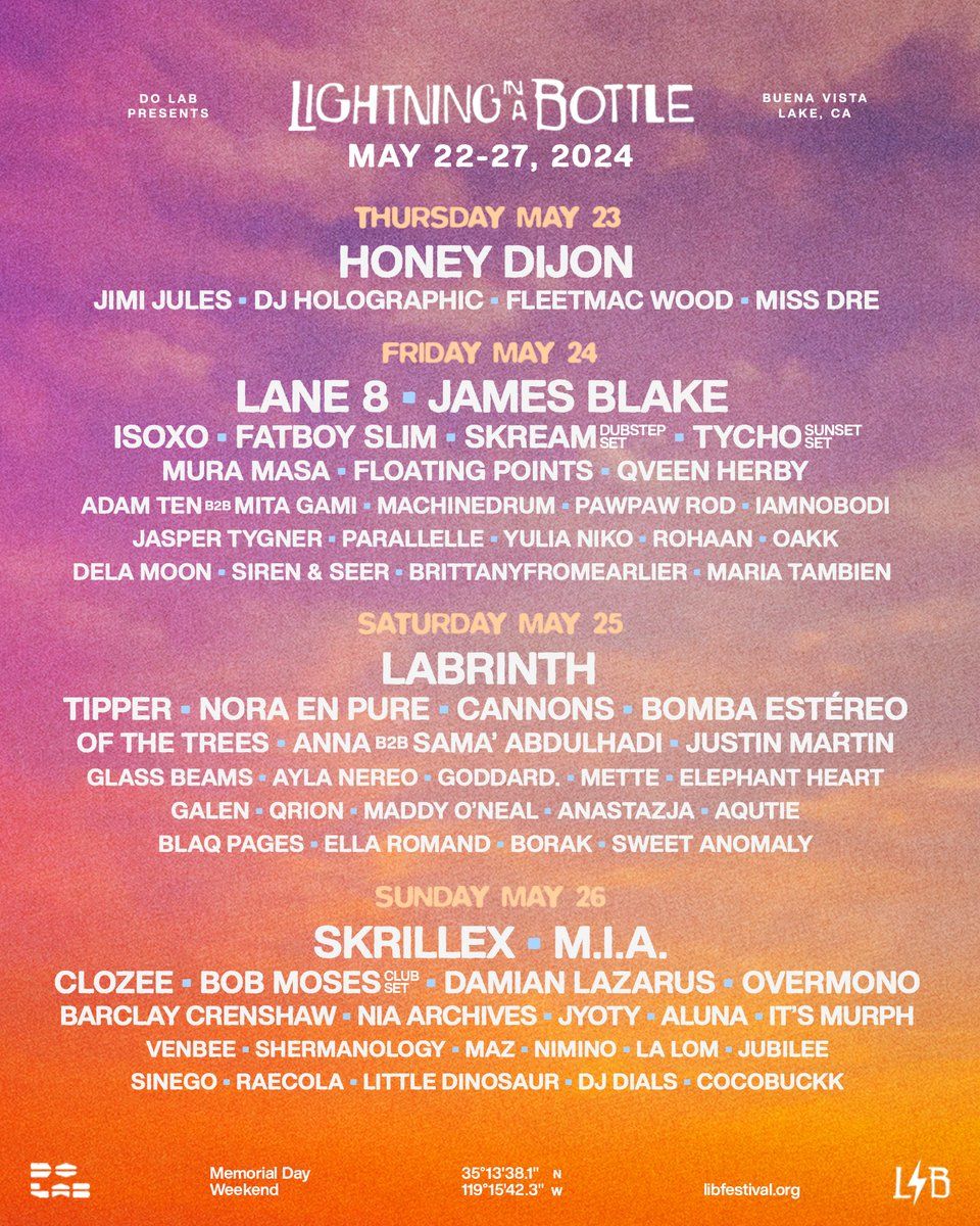 Lightning In A Bottle Festival 3 Day Pass, Buena Vista Aquatic