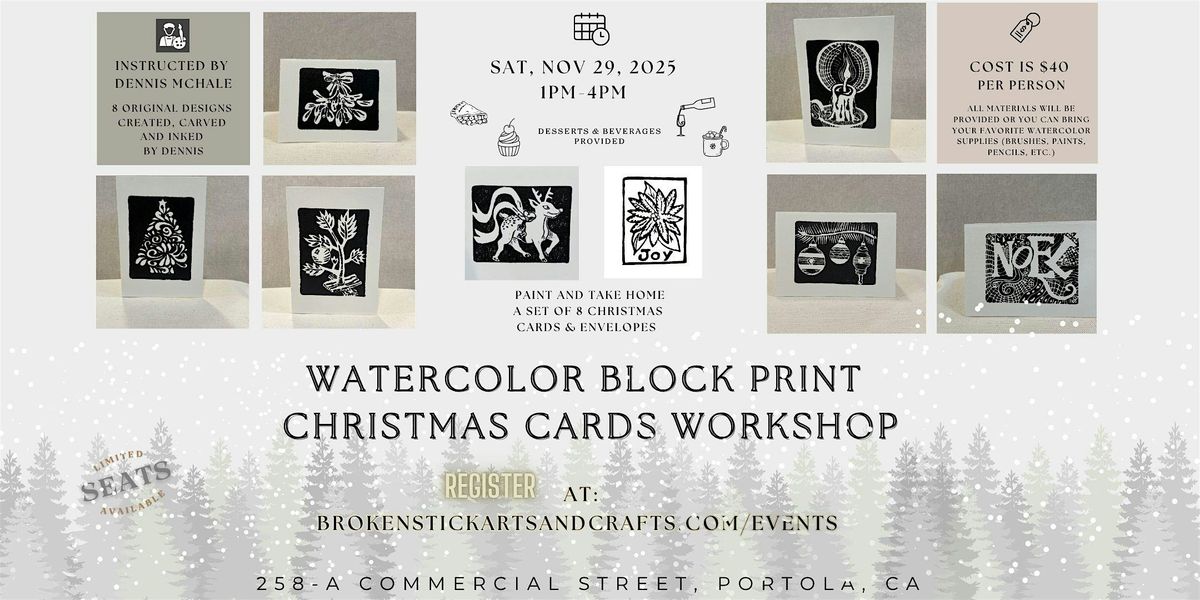 Watercolor Block Print Christmas Cards Workshop, 29 November | Event in Portola | AllEvents
