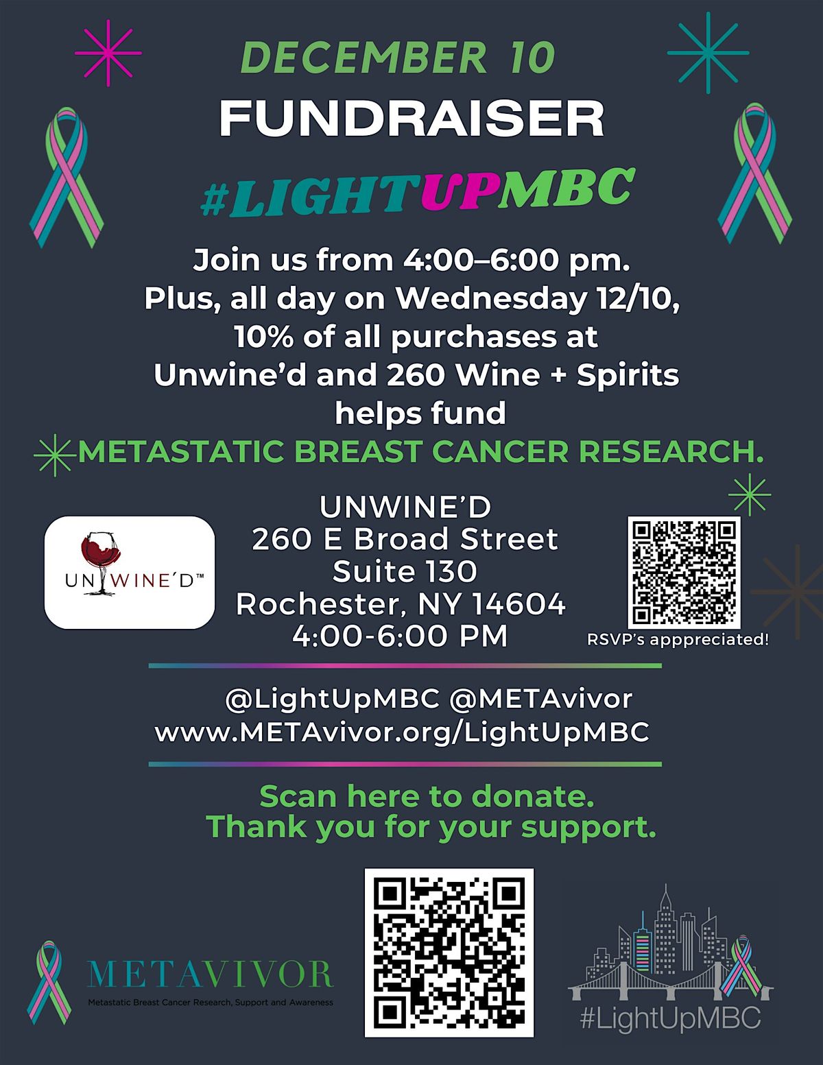 #LightUpMBC with METAvivor and Unwine'd, 10 December | Event in Rochester | AllEvents