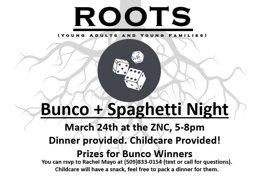 Bunco and Spaghetti Night, Zillah Church of the Nazarene, 24 March 2024