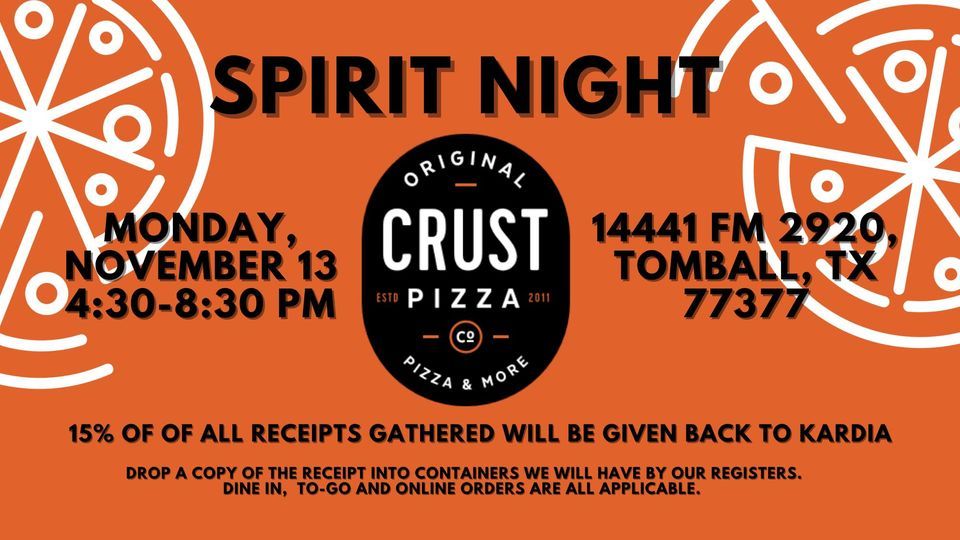 Spirit Night Crust Pizza!, Crust Pizza Co. Tomball, November 13