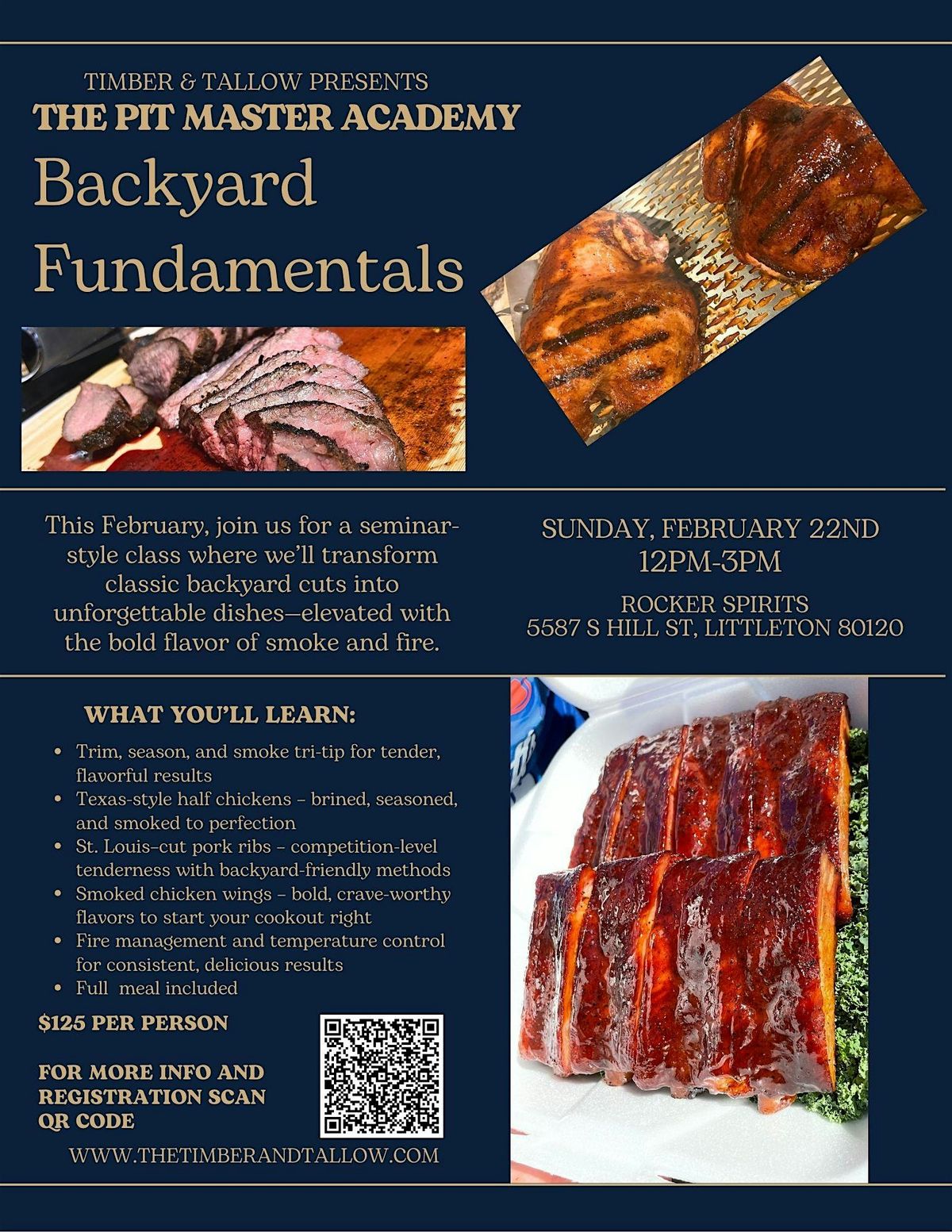 Timber & Tallow Presents The Pit Master Academy: Backyard Fundamentals, 22 February | Event in Littleton