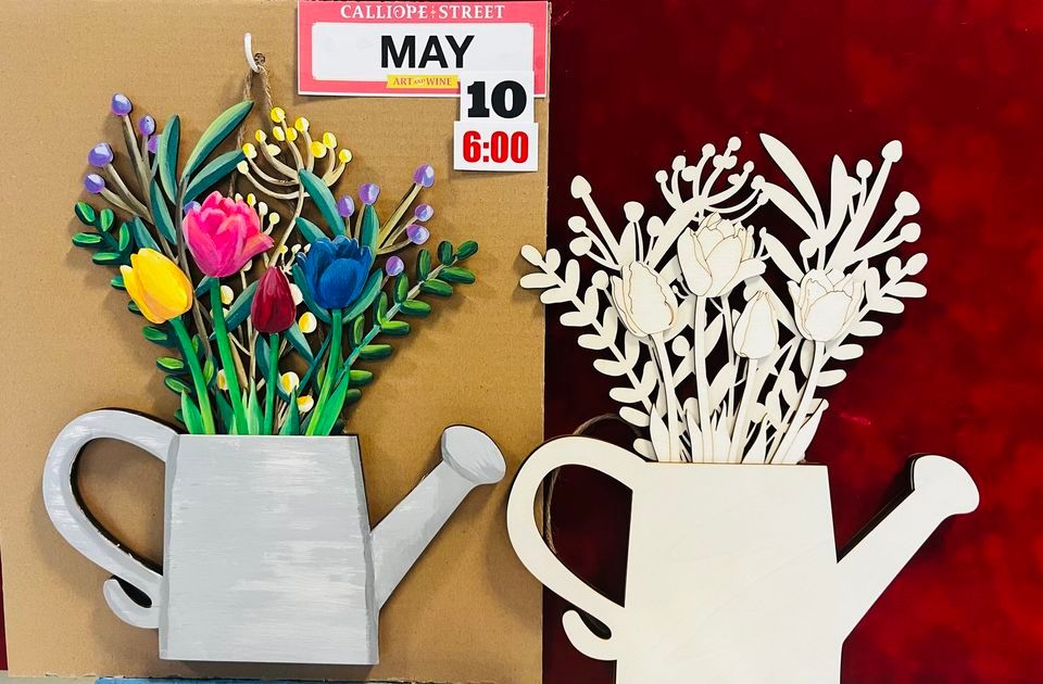 Wood Ornament Painting Flowers in a Watering Can, Calliope Street