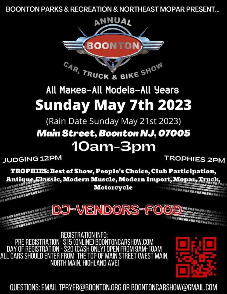 Boonton Car Show, Main Street, Boonton, May 7 2023 AllEvents.in