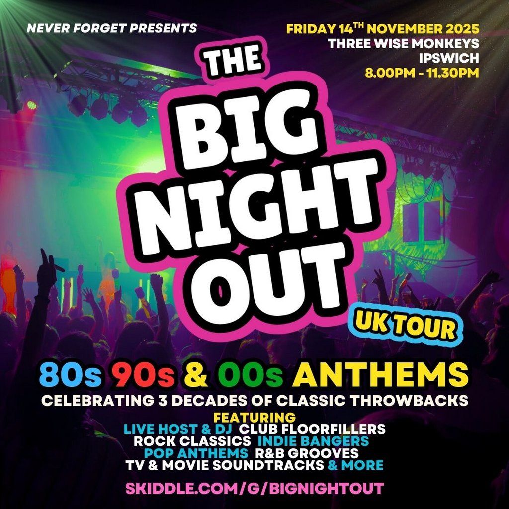 The BIG NIGHT OUT - 80s, 90s v 00s Ipswich, Three Wise Monkeys, 14 November | Event in Ipswich | AllEvents