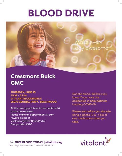 Crestmont Buick Gmc Blood Drive Crestmont Buick Gmc Beachwood June 10 2021 Allevents In