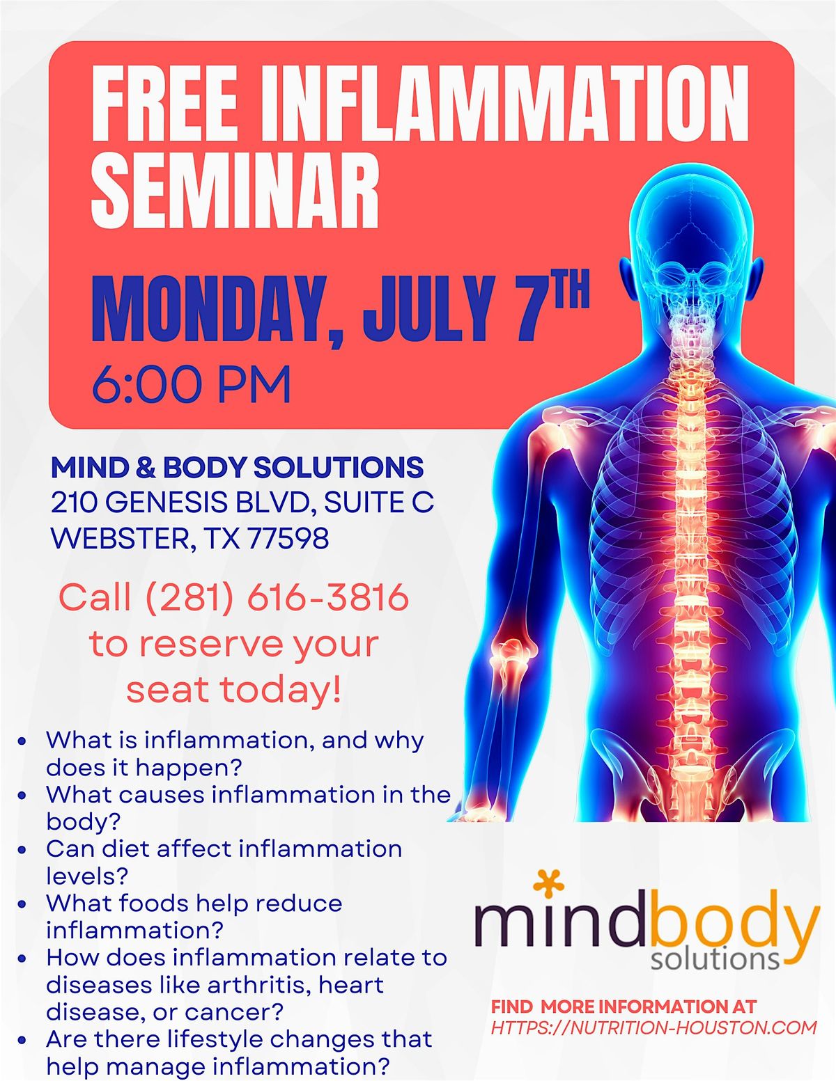 FREE Inflammation Seminar, 7 July | Event in Webster | AllEvents