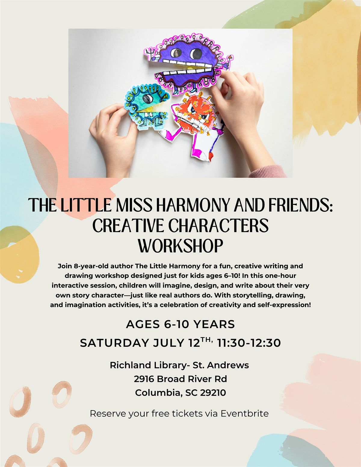 The Little Miss Harmony and Friends: Creative Characters Workshop, 12 July | Event in Columbia | AllEvents