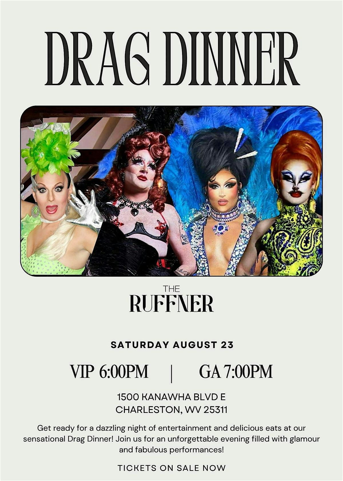Drag Dinner at The Ruffner, 23 August | Event in Charleston | AllEvents