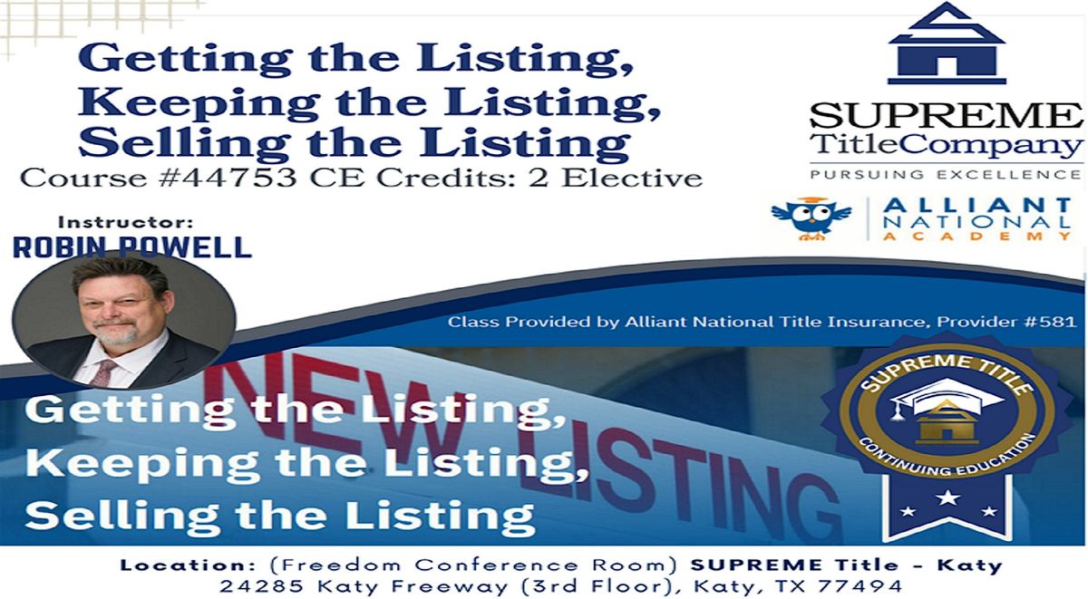 Getting the Listing - CE Course #44753, 23 October | Event in Katy | AllEvents