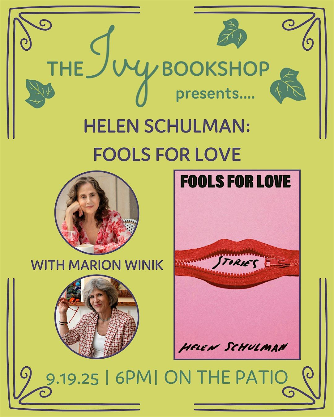 Helen Schulman: FOOLS FOR LOVE (with Marion Winik), 19 September | Event in Baltimore | AllEvents