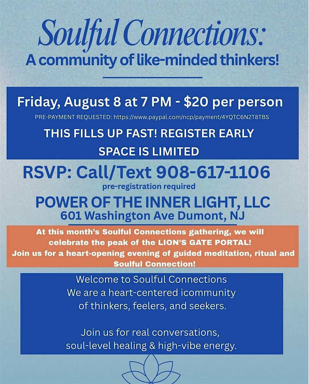 Soulful Connections : Lion’s Gate, 8 August | Event in Dumont | AllEvents