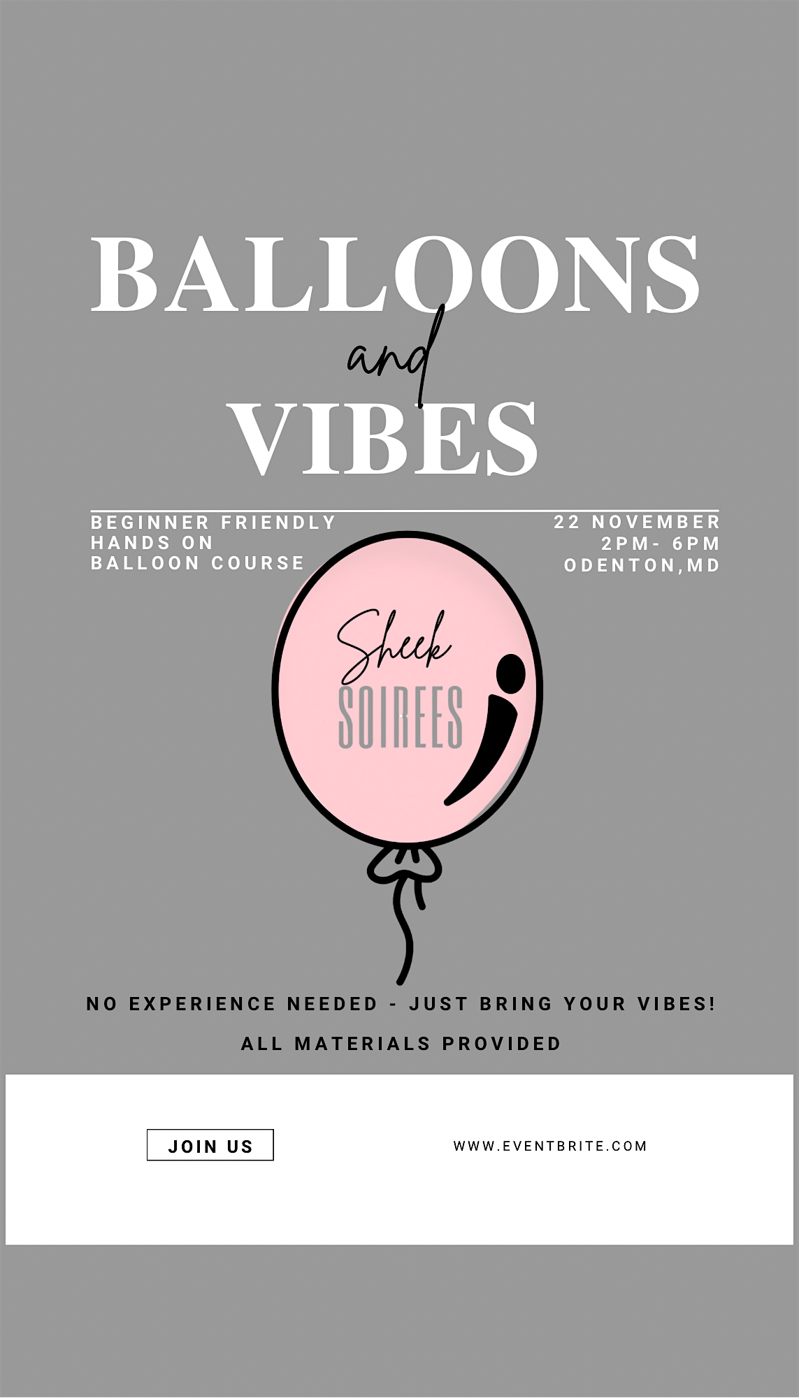 Sheek Soirees Presents: Balloons and Vibes How to be a Balloon Artist 101, 22 November | Event in Odenton