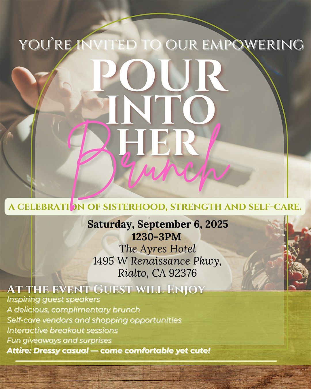 Pour Into Her Brunch, 6 September | Event in Rialto | AllEvents