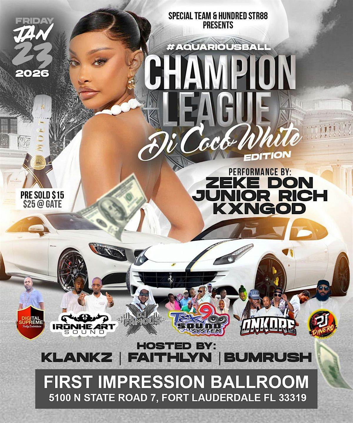 CHAMPION LEAGUE #AQUARIUSBALL #COCOWHITEEDITION, 23 January | Event in Fort Lauderdale | AllEvents