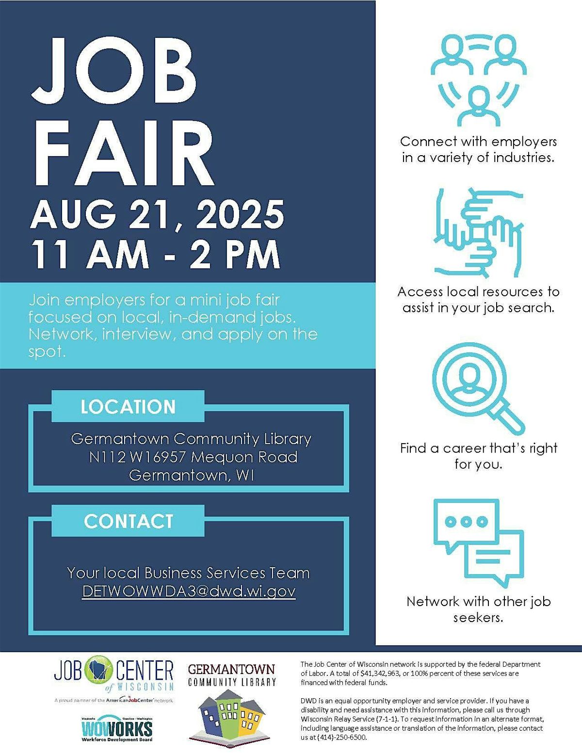 Employer  sign-  up Mini Job Fair - Germantown Community Library, 21 August | Event in Germantown | AllEvents