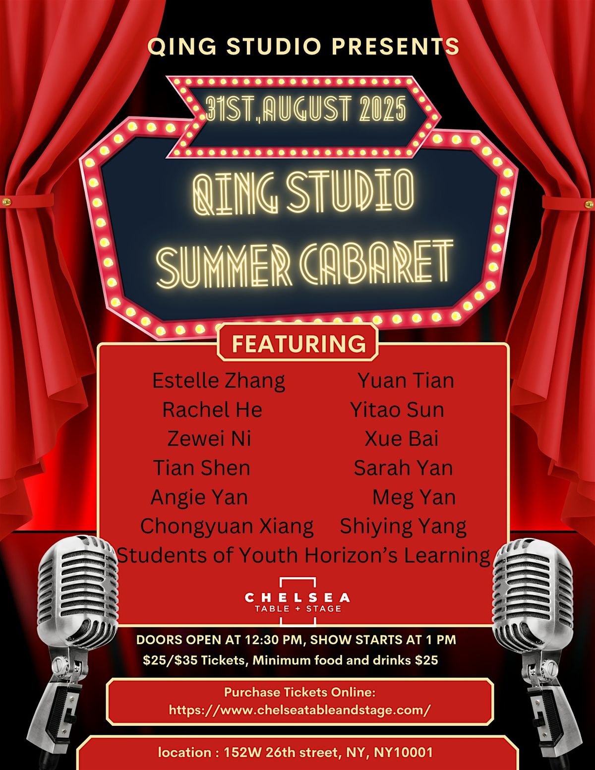 Qing studio summer cabaret, 31 August | Event in New York | AllEvents